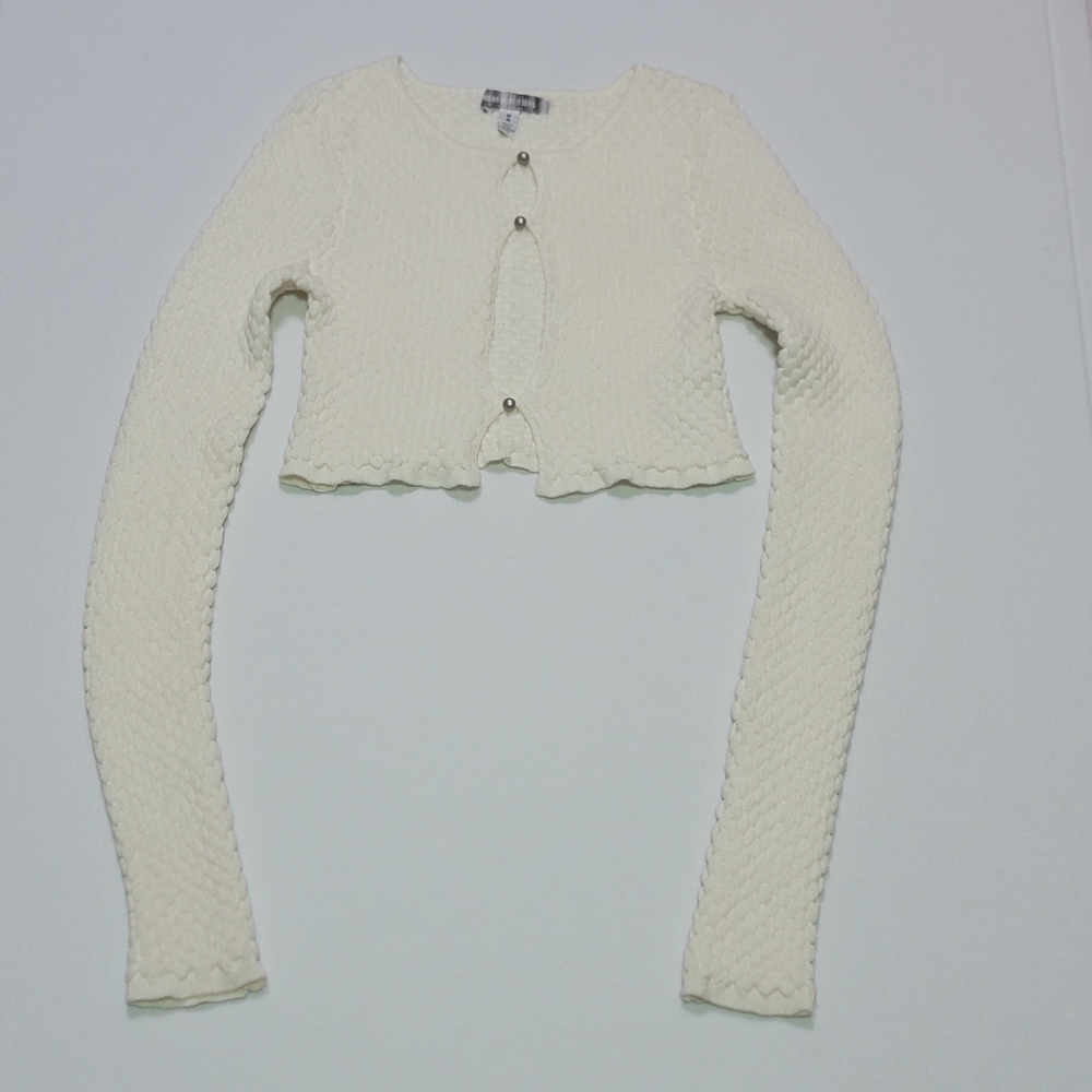 Urban Outfitters Cream Textured Cardigan Bubble Knit Size Medium Button Front